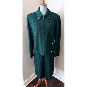 St. John Collection by Marie Gray Size 14/16 Emerald Green Knit Skirt Suit